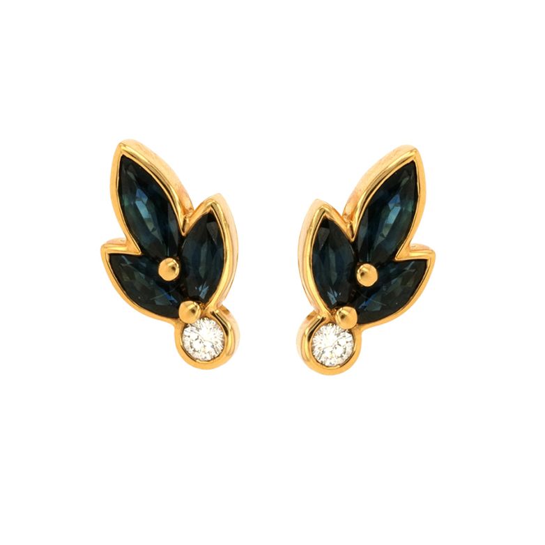 Boucles d'oreilles saphirs 0.96 carat et diamants 0.16 carat or jaune 5.25g Comme neuf -  reconditionné disponible sur Gemme Les Bijoux